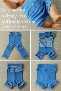 Adult socks to baby and toddler bloomers tutorial